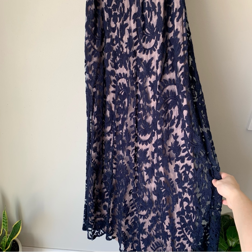 Adrianna Papell Long Lace Gown Navy Mother of bride Dress With sash Belt 12 - Picture 10 of 16